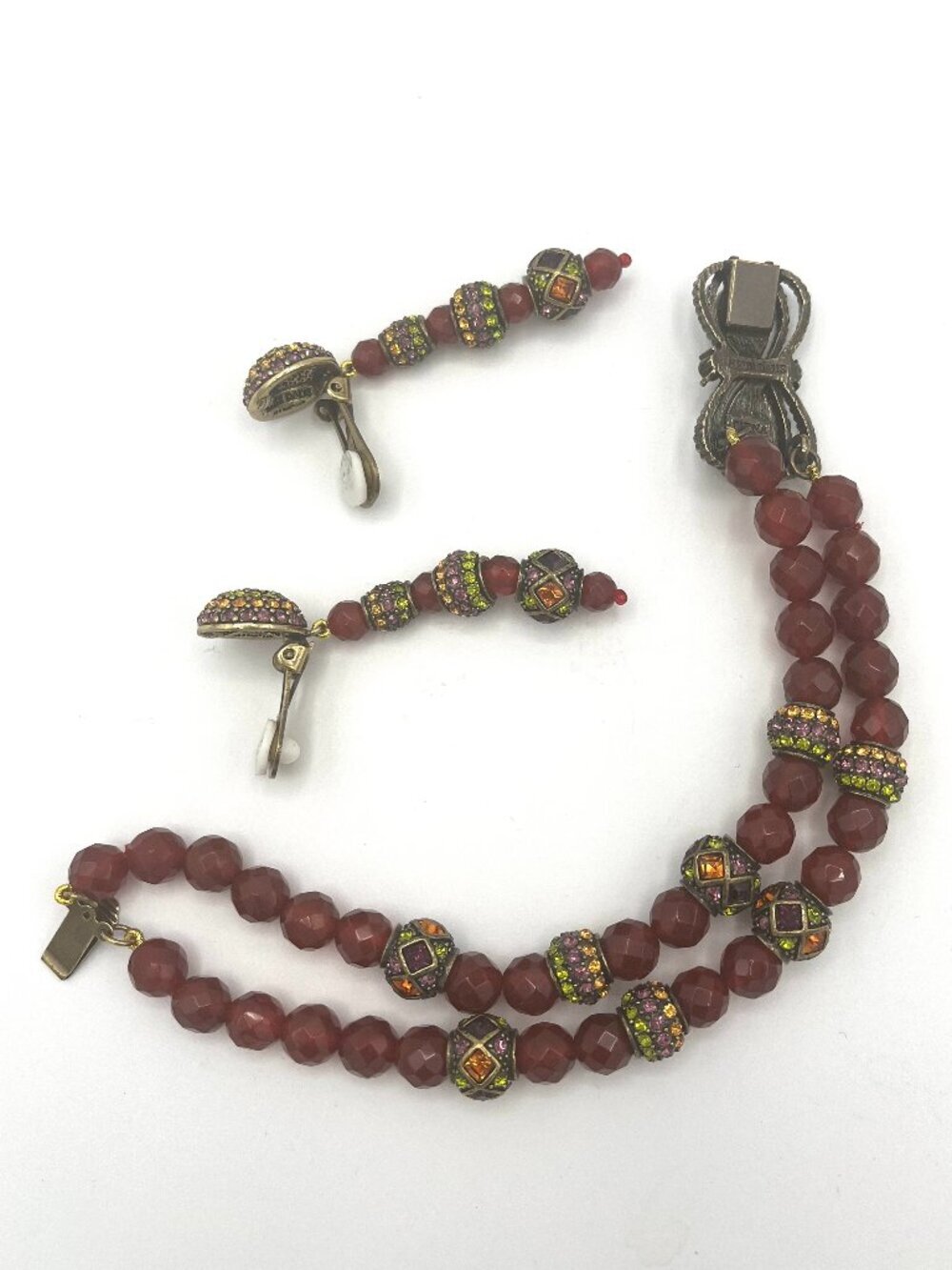 Heidi Daus Signed Crystal Faceted Glass Beaded Bracelet and Drop Earring - Picture 4 of 6